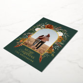 クリスマスグリーンのフローラアーチ写真の素朴エレガントな 箔シーズンカード (回転した状態)