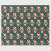 クリスマスグリーンのヘッドフォトサンタハット ラッピングペーパー (フラット)
