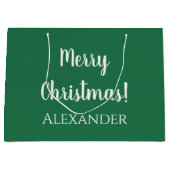 クリスマスグリーンのメリークリスマスパーソナライズされた ラージペーパーバッグ (正面)