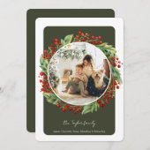 クリスマスグリーンの冬の葉と果実の写真 シーズンカード (正面/裏面)