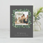 クリスマスグリーンの冬の葉のフォトフレーム シーズンカード (スタンド正面)