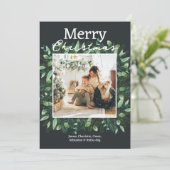 クリスマスグリーンの冬の葉のフォトフレーム シーズンカード (スタンド正面)