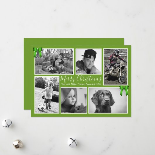 クリスマスグリーンの大きな家族の写真コラージカード シーズンカード (正面/裏面インサイチュ)