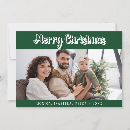 クリスマスグリーンの家族の写真のスクリプモダント シーズンカード (正面)