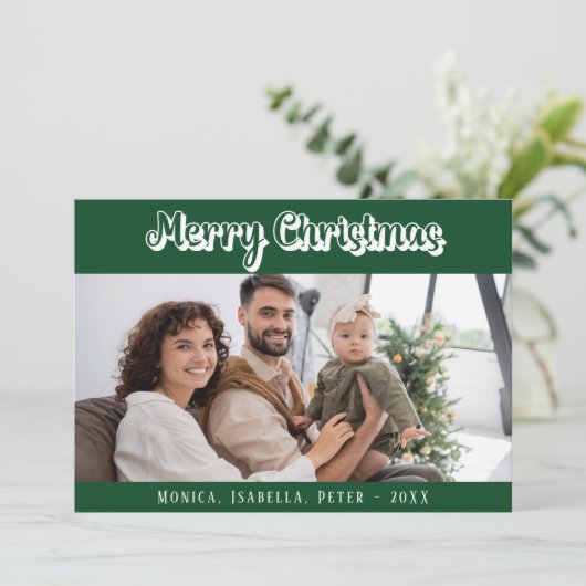 クリスマスグリーンの家族の写真のスクリプモダント シーズンカード (スタンド正面)