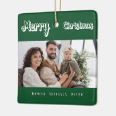 クリスマスグリーンの家族の写真モダン名 セラミックオーナメント (左)