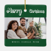 クリスマスグリーンの家族の写真モダン名 セラミックオーナメント (裏面)