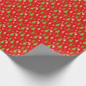 クリスマスグリーンの木々と赤い雪 ラッピングペーパー (角)