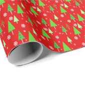 クリスマスグリーンの木々と赤い雪 ラッピングペーパー (ロールコーナー)