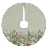 クリスマスグリーンの水色ピンクポインセチア・ドロップ ブラッシュドポリエステルツリースカート (正面)