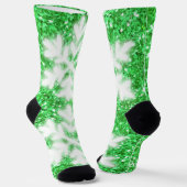 クリスマスグリーンの白い雪の結晶 ソックス (傾斜あり)