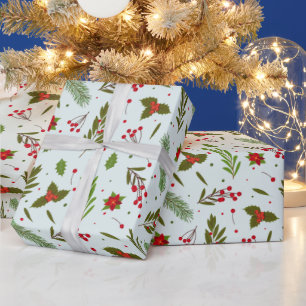 クリスマスグリーンの花の果実グリーンクリスマス ラッピングペーパー