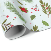 クリスマスグリーンの花の果実グリーンクリスマス ラッピングペーパー (ロールコーナー)