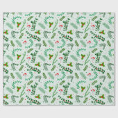 クリスマスグリーンの花の果実グリーンクリスマス ラッピングペーパー (フラット)