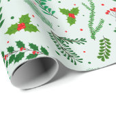 クリスマスグリーンの花の果実グリーンクリスマス ラッピングペーパー (ロールコーナー)