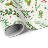 クリスマスグリーンの花の果実グリーンクリスマス ラッピングペーパー (ロールコーナー)