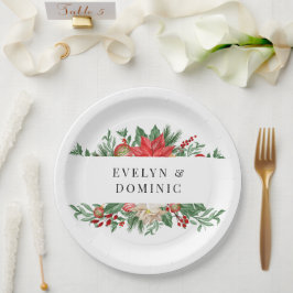 クリスマスグリーンの葉の結婚休日 ペーパープレート