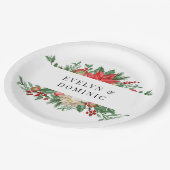 クリスマスグリーンの葉の結婚休日 ペーパープレート (アングル)