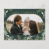 クリスマスグリーンの葉の金ゴールドグリッター写真 シーズンポストカード (正面)