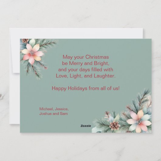 クリスマスグリーンの葉花と松の実 シーズンカード (裏面)