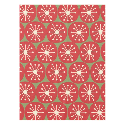 クリスマスグリーンの赤いクリームにアトミックエイジのレトロドット テーブルクロス (正面)