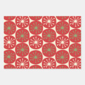 クリスマスグリーンの赤いクリームにアトミックエイジのレトロドット ラッピングペーパーシート (正面3)