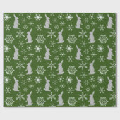 クリスマスグリーンの雪片とバンニー ラッピングペーパー (フラット)