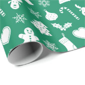 クリスマスグリーンの青い背景 ラッピングペーパー (ロールコーナー)
