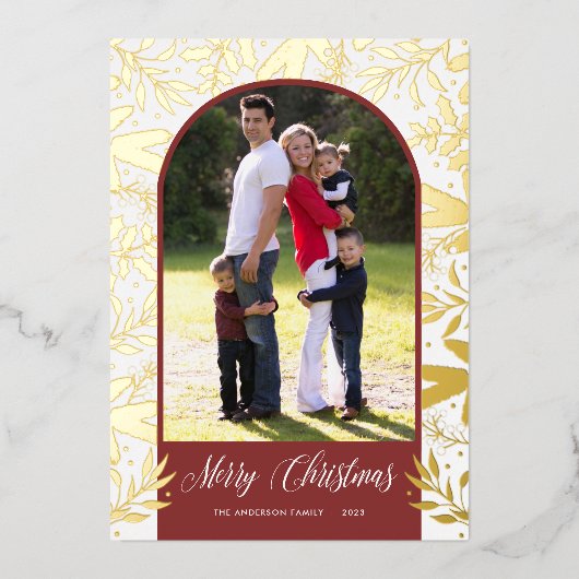 クリスマスグリーンアーキフォト実在金ゴールド 箔シーズンカード (正面)