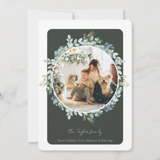 クリスマスグリーンウィンターリーフ写真テンプレート シーズンカード (正面)