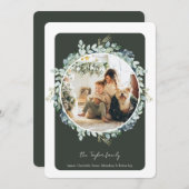 クリスマスグリーンウィンターリーフ写真テンプレート シーズンカード (正面/裏面)