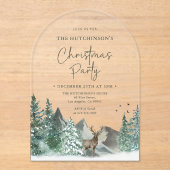 クリスマスグリーンウォーターカラーパインフォレストホリデー アクリル招待状 (正面)