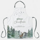 クリスマスグリーンウォーターカラーパインフォレストホリデー エプロン (正面)
