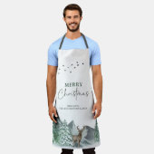 クリスマスグリーンウォーターカラーパインフォレストホリデー エプロン (着用した状態)