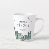 クリスマスグリーンウォーターカラーパインフォレストホリデー カフェラテマグ (右)