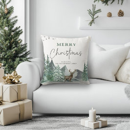 クリスマスグリーンウォーターカラーパインフォレストホリデー クッション