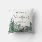 クリスマスグリーンウォーターカラーパインフォレストホリデー クッション (裏面)