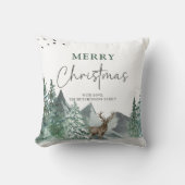 クリスマスグリーンウォーターカラーパインフォレストホリデー クッション (正面)