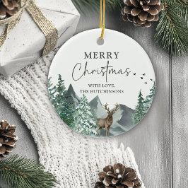 クリスマスグリーンウォーターカラーパインフォレストホリデー セラミックオーナメント