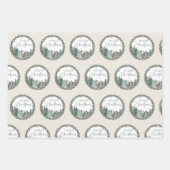 クリスマスグリーンウォーターカラーパインフォレストホリデー ラッピングペーパーシート (正面2)