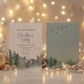 クリスマスグリーンウォーターカラーパインフォレストホリデー 招待状
