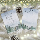 クリスマスグリーンウォーターカラーパインフォレストホリデー 招待状