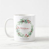 クリスマスグリーンウォーターカラー オーダーメイドマグカップ コーヒーマグカップ (左)