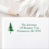 クリスマスグリーンウォーター色パインツリー ラベル (インサイチュ)