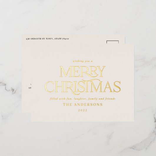 クリスマスグリーンエレガントミニマルモダンタイポグラフィ 箔シーズンポストカード (正面/裏面)