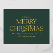 クリスマスグリーンエレガントミニマルモダンタイポグラフィ 箔シーズンポストカード (正面)