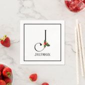 クリスマスグリーンエレガントリーモノグラムレターJ紙 スタンダードカクテルナプキン (インサイチュ)