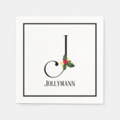 クリスマスグリーンエレガントリーモノグラムレターJ紙 スタンダードカクテルナプキン (正面)