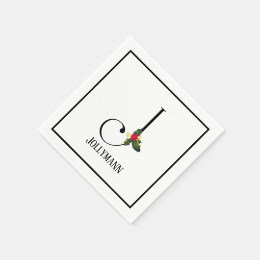 クリスマスグリーンエレガントリーモノグラムレターJ紙 スタンダードカクテルナプキン (角)