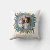 クリスマスグリーンオレンジリース写真パーソナライズされた クッション (裏面)